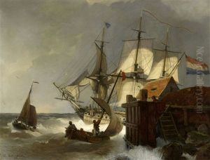 Segelschiffe An Der Kuste by Andreas Achenbach
