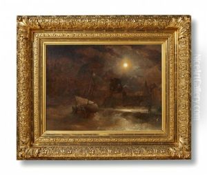 Coastal Landscape By Moonlight by Andreas Achenbach