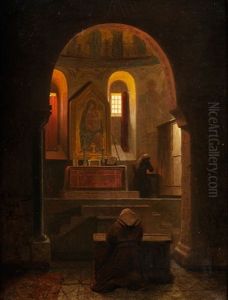 Inneres Einer Kapelle In Florenz by Andreas Achenbach