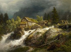 Northern Mountain Landscape With A Stream by Andreas Achenbach