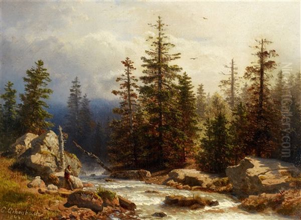Forest Landscape With An Angler - view 1