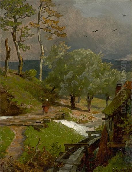 Woman On A Bridge On The Edge Of A Village - view 1