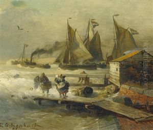 Heimkehrende Fischer An Der Mole by Andreas Achenbach