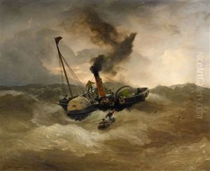 A Steamship In Rough Seas by Andreas Achenbach