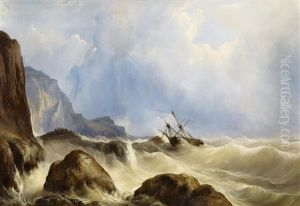 Schiffbruch Vor Felsiger Kuste by Andreas Achenbach