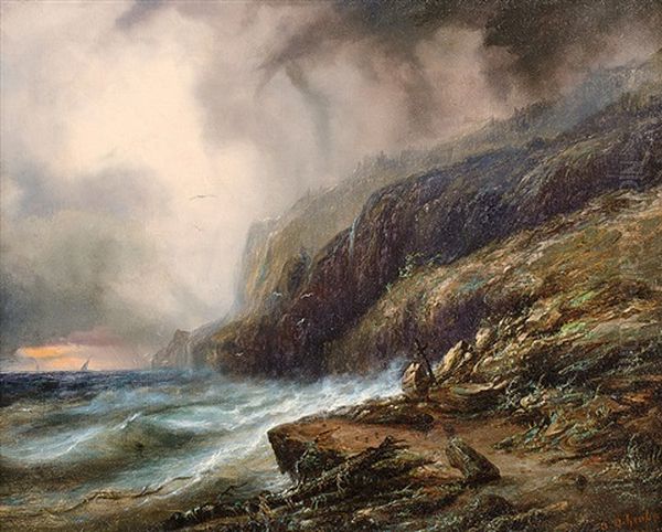 Sturmische Kustenlandschaft Mit Segelbooten Im Hintergrund - view 1