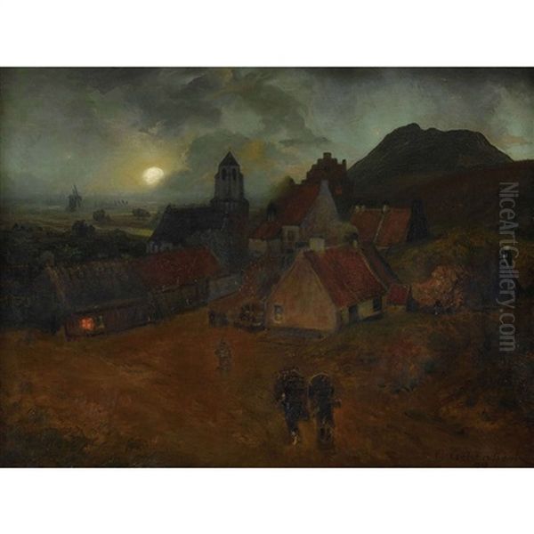 Landschaft Mit Dorf Im Mondlicht - view 1