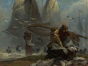 Fisher Couple On The Beach by Andreas Achenbach