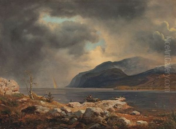 Norwegische Fjordlandschaft Mit Regenbogen - view 1
