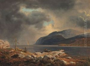 Norwegische Fjordlandschaft Mit Regenbogen