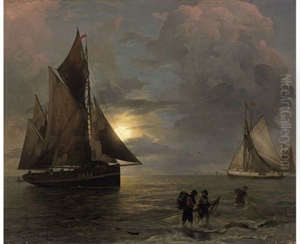 A Coastal Landscape With Sailing Ships By Moonlight - view 1