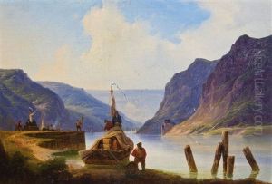 Fischer In Berglandschaft by Andreas Achenbach