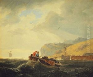Zwei Manner In Einem Boot Vor Der Kuste by Andreas Achenbach