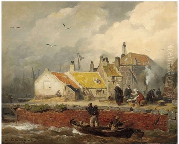 A Dutch Coastal Scene With Fisher's Cottages - view 1
