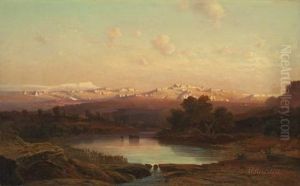 Italienische Landschaft In Der Dammerung by Andreas Achenbach