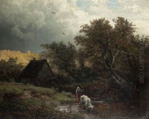 Aufziehendes Gewitter An Der Wassermuhle by Andreas Achenbach