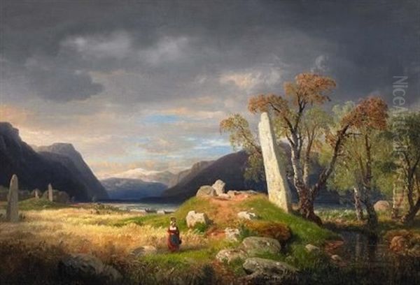 Norwegische Fjordlandschaft Mit Hugelgrabern - view 1