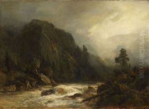 Mountain Landscape With Torrent by Andreas Achenbach
