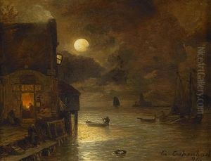 Vollmondnacht Am Kai by Andreas Achenbach