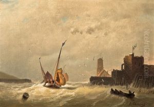 Fischerboote In Einer Flussmundung by Andreas Achenbach