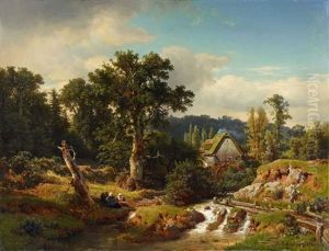Landschaft Mit Wassermuhle by Andreas Achenbach
