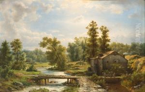 Landschaft Mit Wassermuhle by Andreas Achenbach