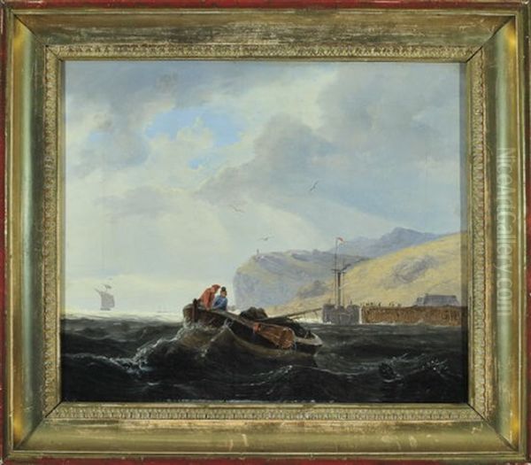 Schwedische Kuste Des Oresunds Mit Fischern In Hafennahe, Im Hintergrund Der Kullaberg - view 1