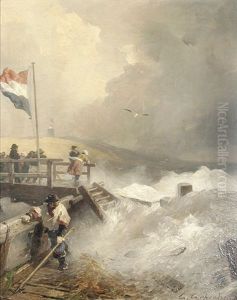 Tosendes Meer An Niederlandischer Mole by Andreas Achenbach