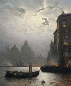 Der Canal Grande In Venedig Bei Mondschein by Andreas Achenbach