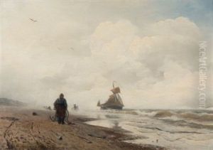 Ein Seemann Mit Anker Am Nordseestrand by Andreas Achenbach