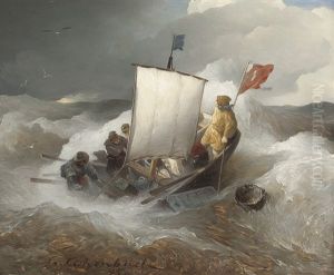 Seegelboot Auf Sturmischer See by Andreas Achenbach