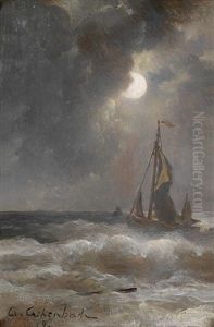 Fischer Bei Mondschein by Andreas Achenbach