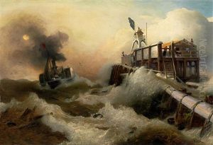 Ausfahrender Dampfer Bei Sturm by Andreas Achenbach