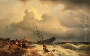 Strandendes Dampfboot An Der Norwegischen Kuste by Andreas Achenbach