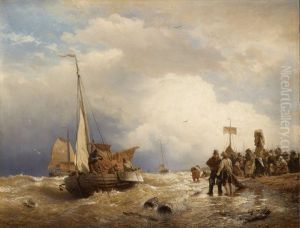 Ruckkehr Der Fischerboote Auf Sturmischer See by Andreas Achenbach