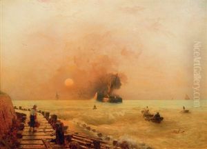 Paddlesteamer Appoaching In The Evening Sun by Andreas Achenbach