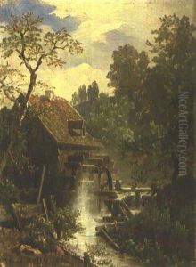 Die Wassermuhle by Andreas Achenbach