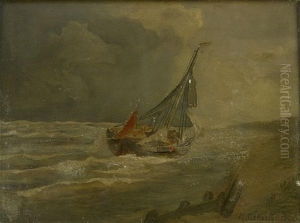 Segelboot Vor Der Kuste Bei Aufziehendem Regen - view 1