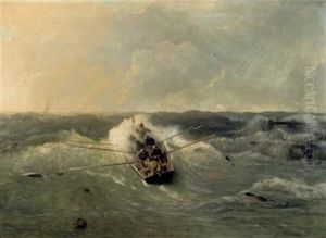 Ruderboot Auf Sturmischer See by Andreas Achenbach