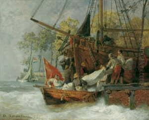Hafeneinfahrt Bei Sturmischer See by Andreas Achenbach
