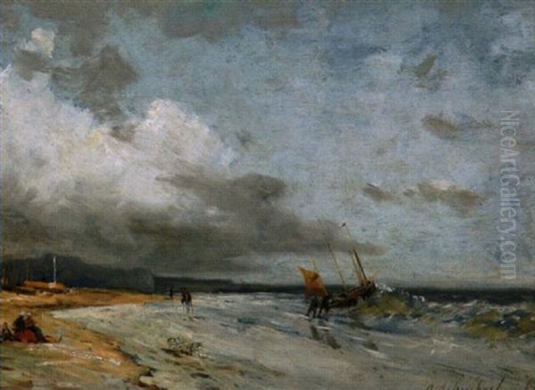 Ausfahrende Fischer Am Sturmischen Nordseestrand - view 1