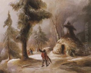 Norwegischer Winterwald Mit Kohlerei by Andreas Achenbach