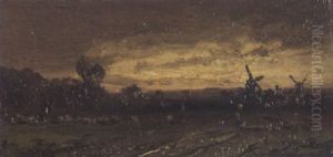 Landschaft Mit Windmuhlen by Andreas Achenbach