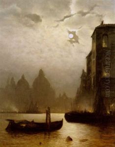 Abendliches Fest Am Canale Grande In Venedig by Andreas Achenbach