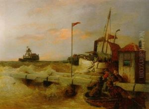Fischer Am Kai Vor Aufgewuhlter See by Andreas Achenbach