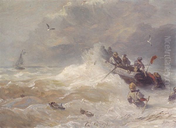 Sturm An Der Kuste Mit Auslaufendem Rettungsboot - view 1