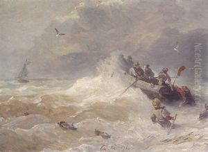 Sturm An Der Kuste Mit Auslaufendem Rettungsboot
