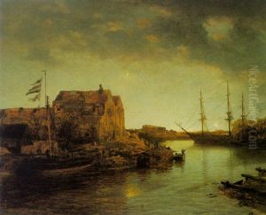 Sailing Vessels In A Moonlit Bay