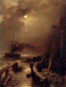 Sturmische Mondnacht by Andreas Achenbach