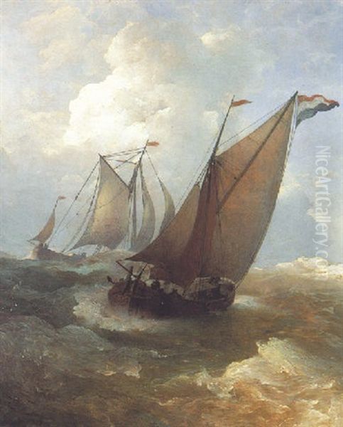 Zwei Hollandische Fischerboote In Sturmischer See - view 1